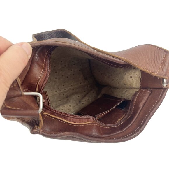 Handcrafted Brown White  Hand Tooled Leather Shoulder Bag Vintage - Picture 13 of 14